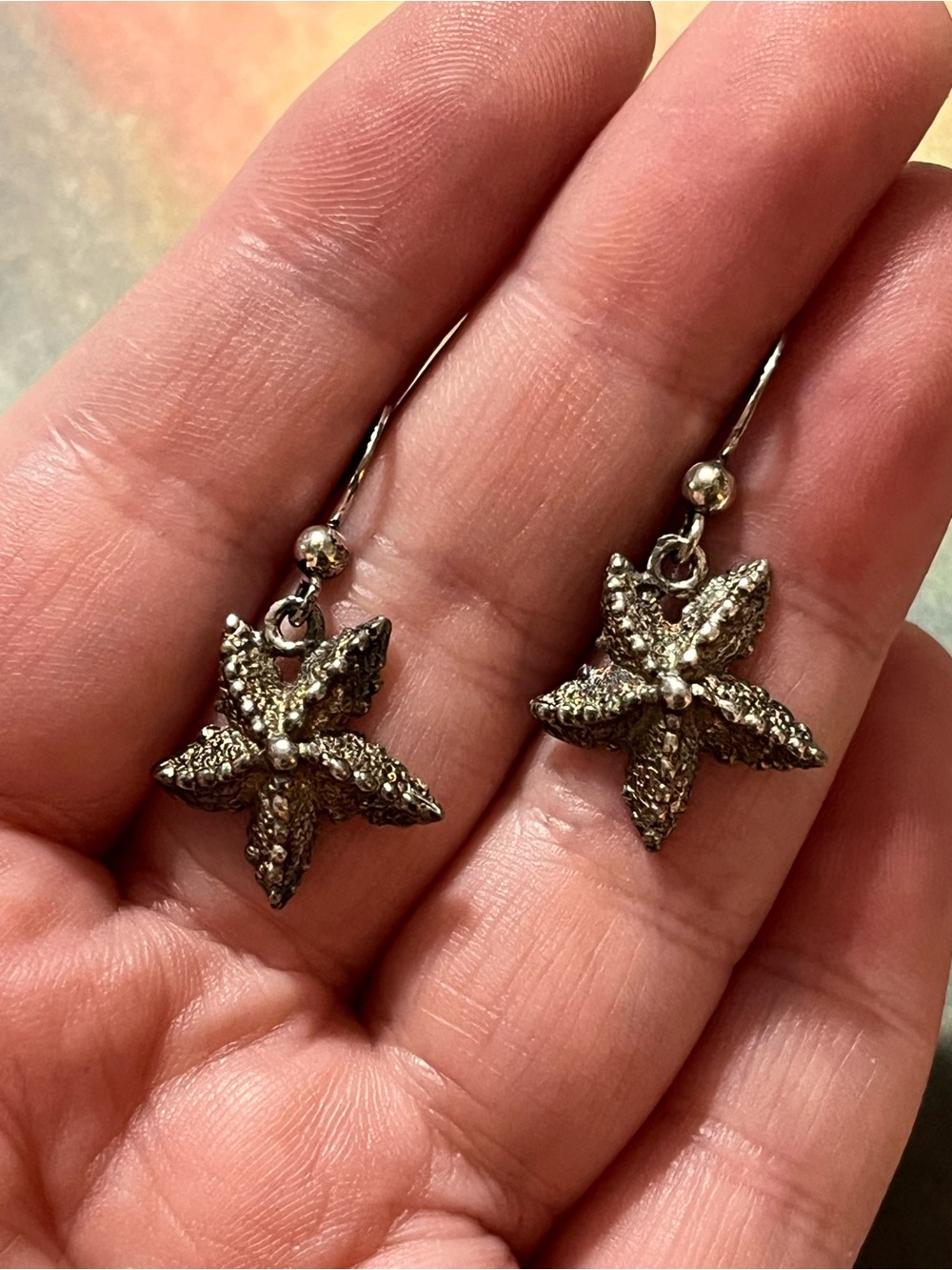 Vintage Sterling Silver 925 Starfish Dangle Pierced Earrings